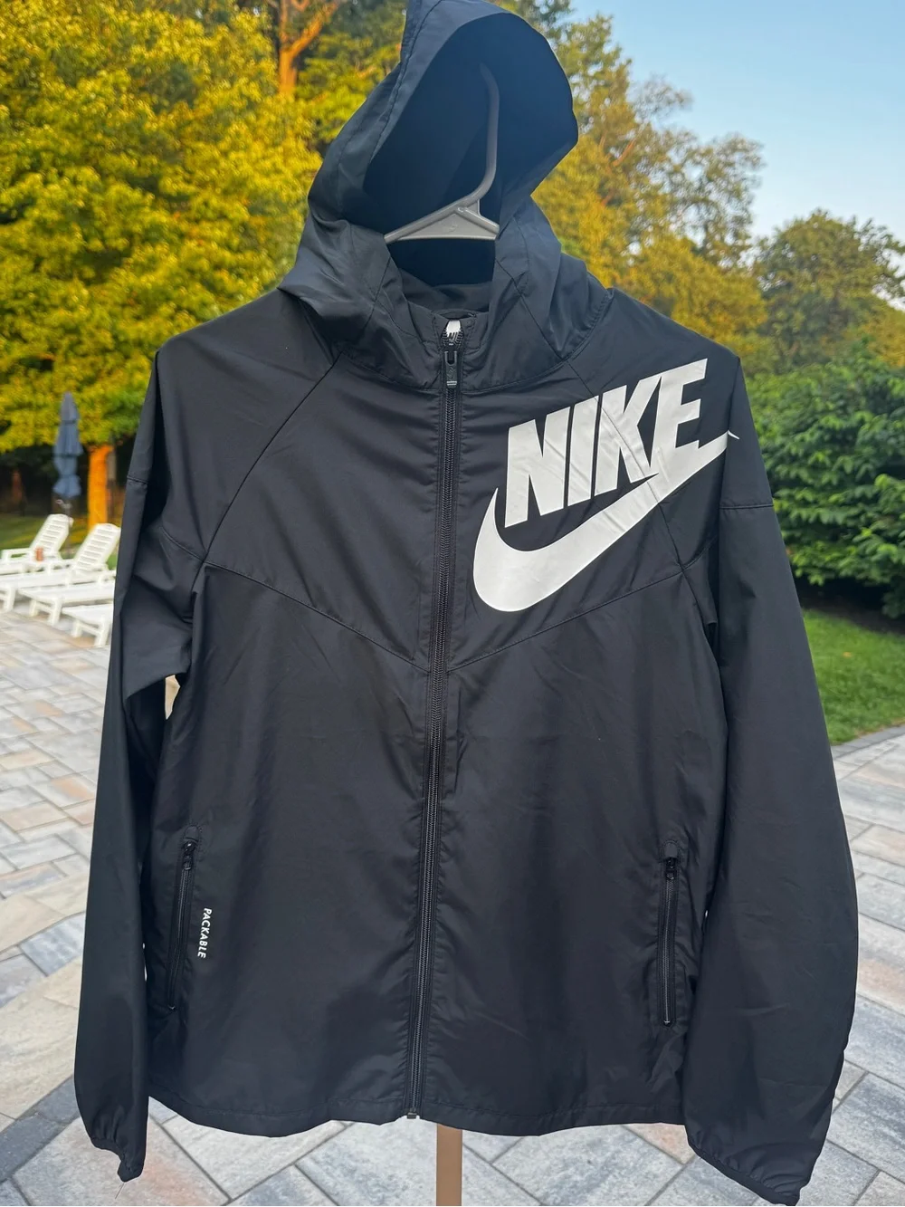 Boys Girls Nike Packable Windbreaker Jacket Black Youth Xl Black Full Zip X Lg
